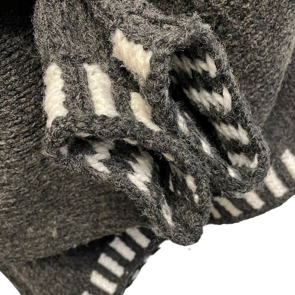 Wool Hand Knit Chunky Knit Crew Neck Long Sleeve Sweater Grey White XL - Picture 5 of 6